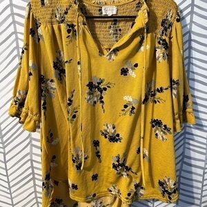MELLODAY Yellow Puff Sleeve Smocked Blouse